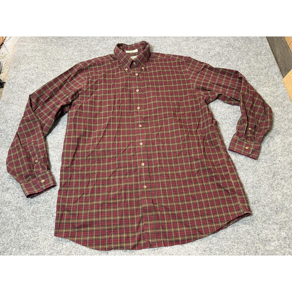 L.L. Bean Shirt Mens XLT Red Plaid Long Sleeve Wrinkle Resistant Button-Down